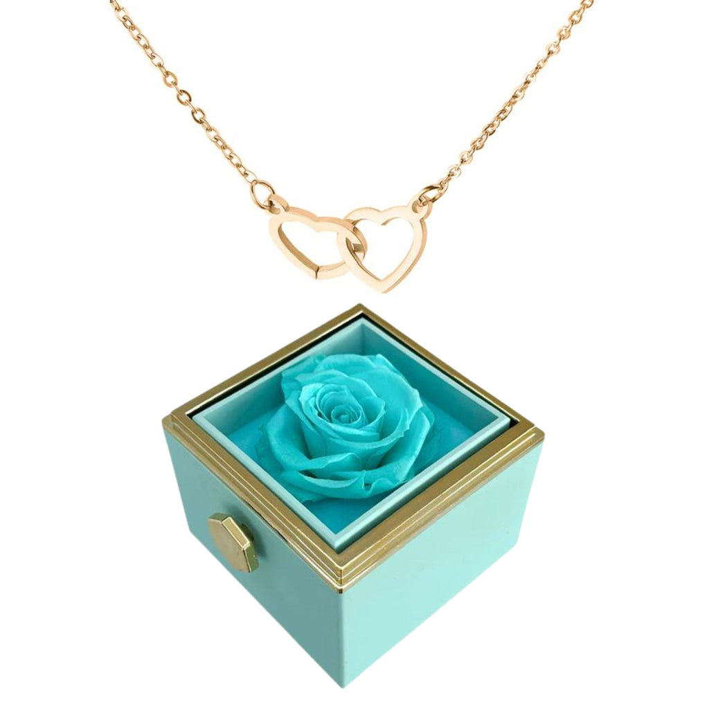 Boîte à roses rotatives Eternally Preserved - avec collier en forme de coeur gravé