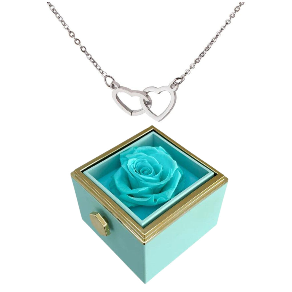 Boîte à roses rotatives Eternally Preserved - avec collier en forme de coeur gravé