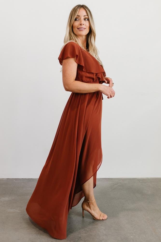 Katya Ruffle Maxi Dress | Rust